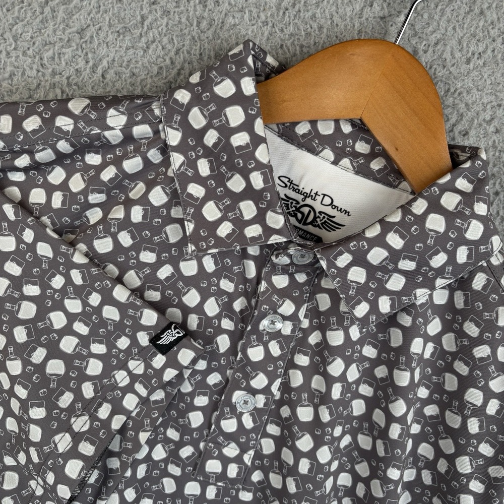 Straight Down Polo Shirt Mens‎ Small Gray Drink Glass Jug All Over Print Golf
